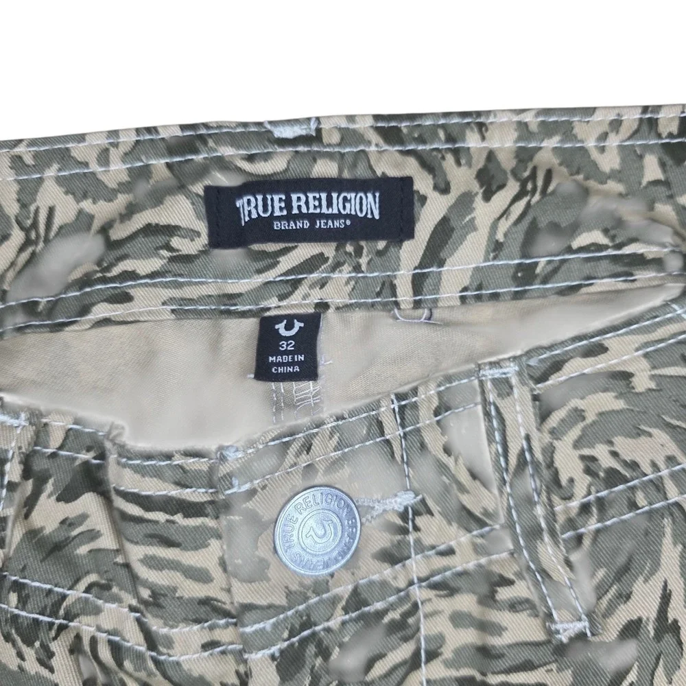 True Religion NWT Utility Cargo Pants 32 Green Print Straight Leg Y2K